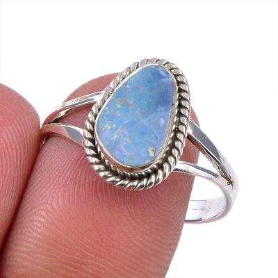 Natural Australian Opal Gemstone 925 Solid Sterling Silver Gift Ring S.10 V3e72