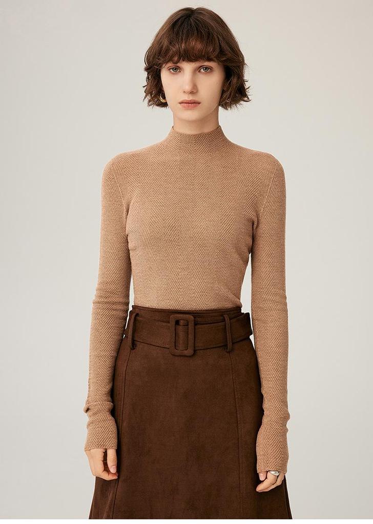Women's Slim-Fit Long-Sleeve High-Collar Fine-Spun 100% Wool Base Layer Top