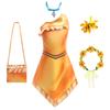Mädchen Cosplay Cartoon Indische Prinzessin Kleid Halloween Verkleidung Kleider Halskette Strand Set Pocahontas Festival Rollenspiel Kostüme
