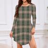 Women's Long-sleeved T-shirt Dress With Round Neck, Knee-length, Loose Fit, Casual And Pockets
