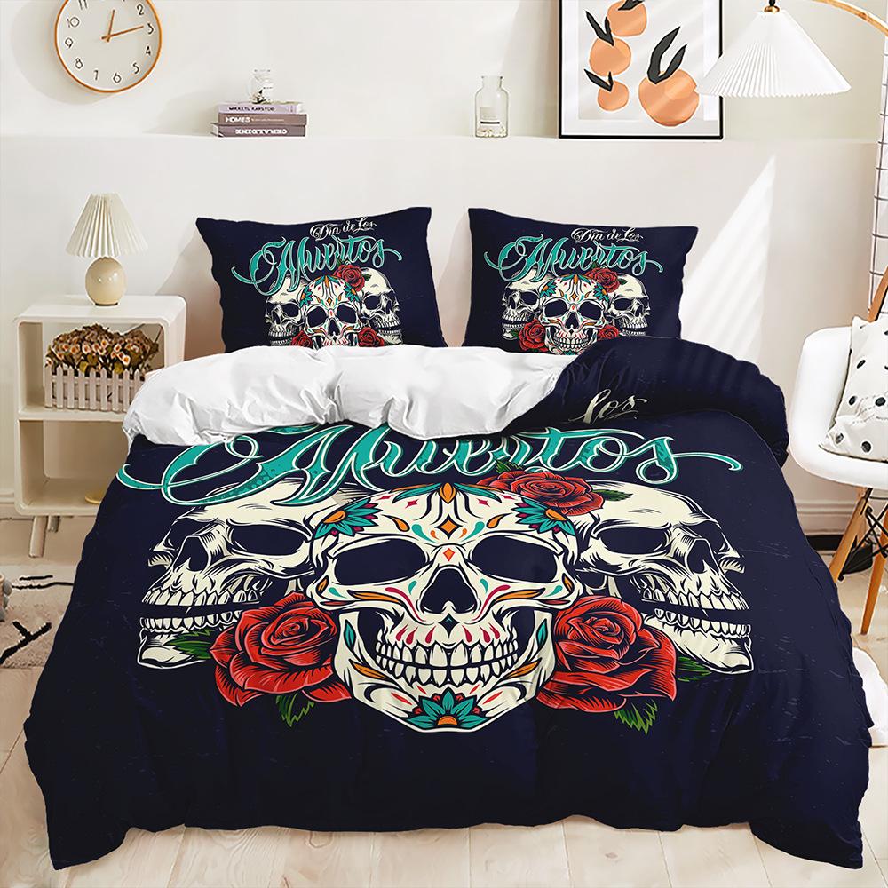 3D Skull Head Series Bedding Set Luxury Flower Skull Duvet Cover 2/3 Pieces DE135 * 200 Full Size Boys' Room Soft Bedroom Decoration