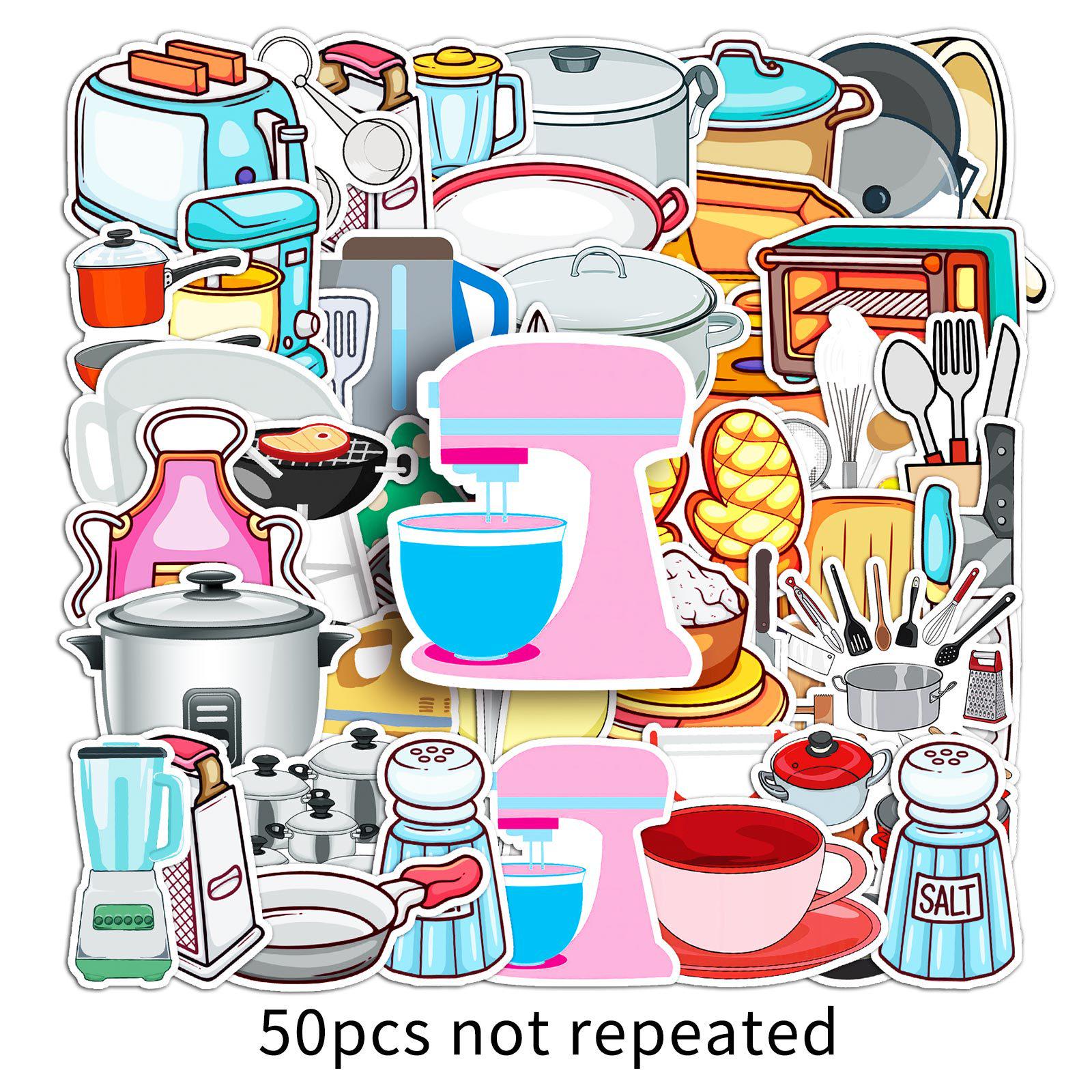 

50 Cartoon Kitchenware Stickers: Rice Cooker, DIY Decoration, Journal Stationery, Milk Tea Cup