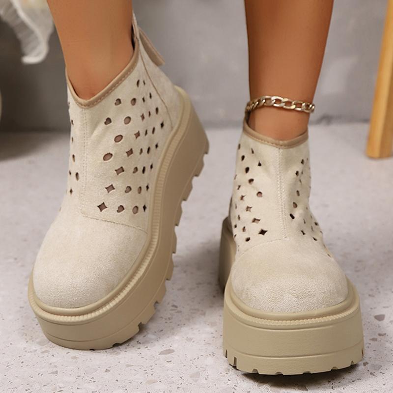Fashion Faux Suede Zip Decor Wedges Boots Women Hollow Out Thick Sole Non Slip Summer Boots Woman Plus Size Chunky Platform Ankle Boots