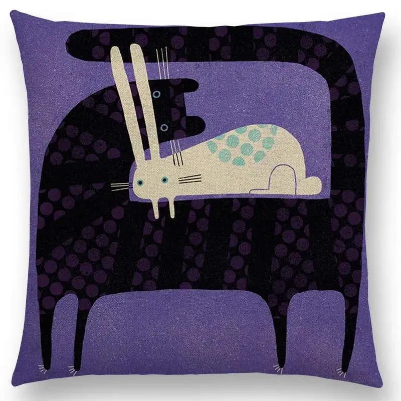 Abstract Fantasy Animals Painting Sofa Throw Pillow Case Dachshund Owl Cat Dog Squirrel Rabbit Fox Elephant Cushion Cover