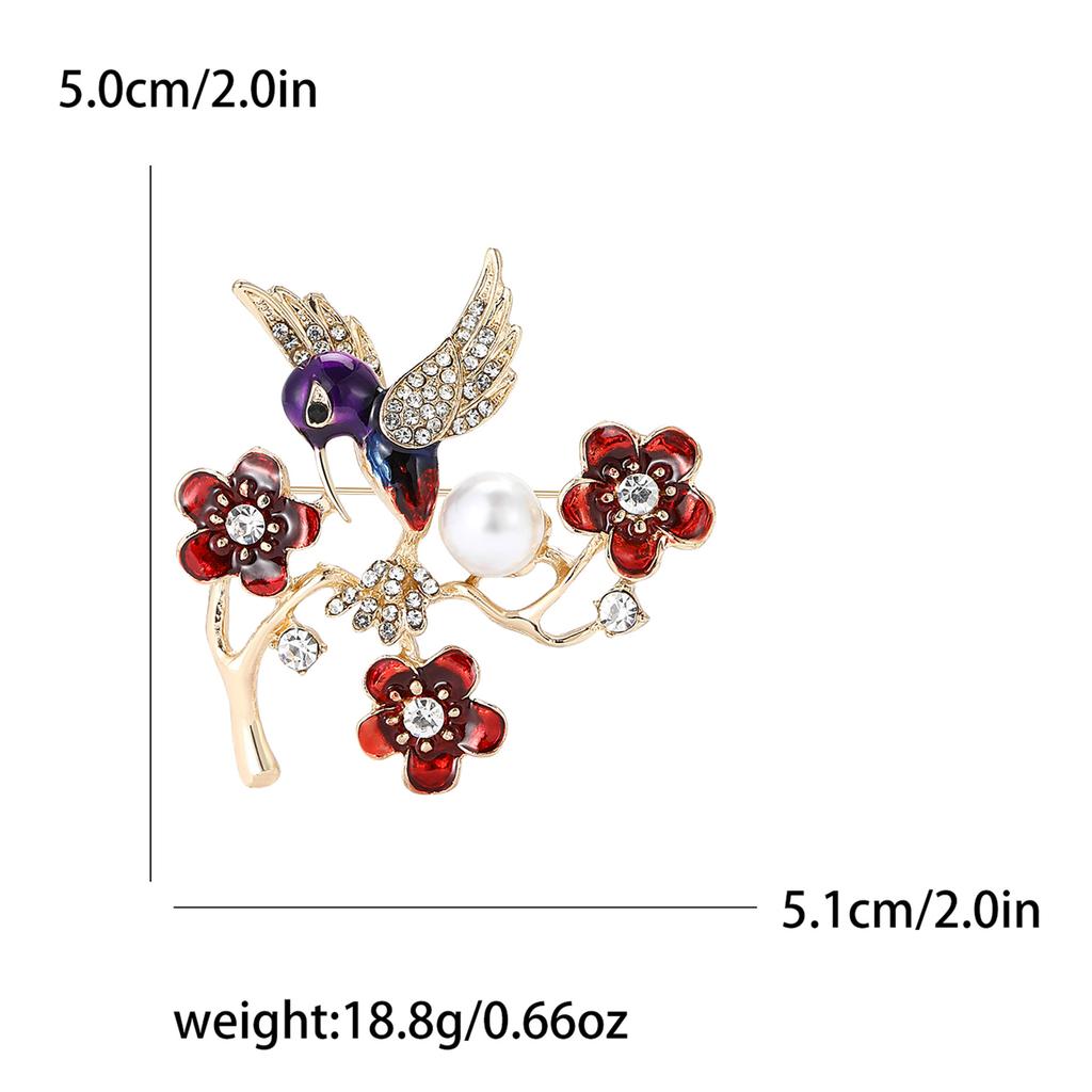 Broche Fleur Branche Oiseau Émail Alliage Créatif Personnalité Tempérament Costume Femme Cardigan Corsage Ornement Épingle