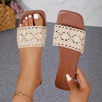 Mode Damen Hausschuhe Hohle Stoff Sandalen 2025 Neu Outdoor Mode Hausschuhe Sexy Elegant Lässige Flache Schuhe Party Bequeme Pantoletten Damen