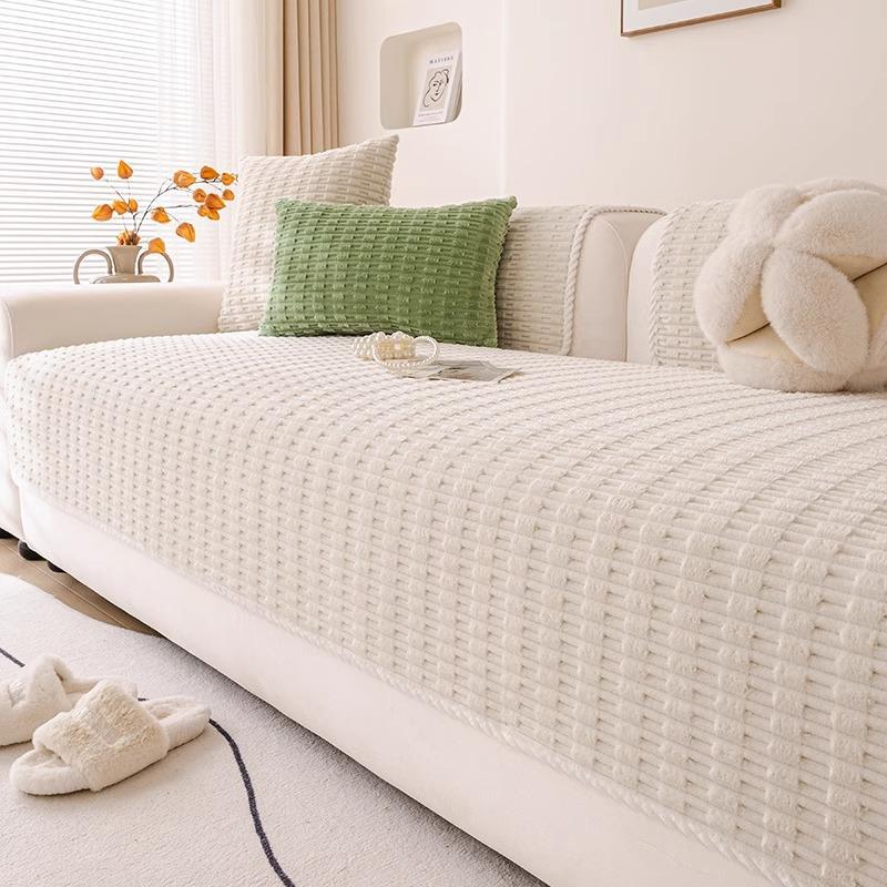 New Autumn Winter Sofa Cover Anti-skid Modern Couch Cushion Solid Color Geometric Plush Cushion Universal Thickening Couch Cover
