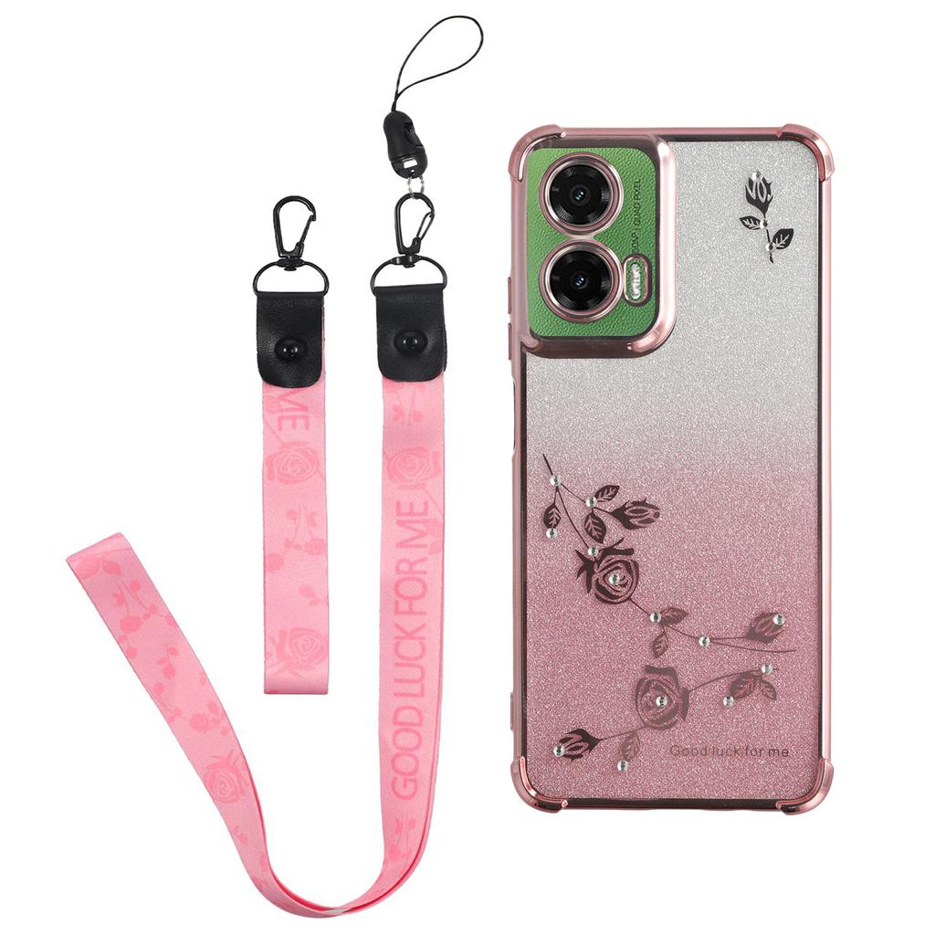 KADEM For Motorola Moto G35 5G Case Flower Pattern TPU Gradient Phone Cover with Lanyards