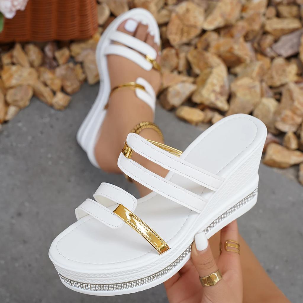 Fashion Women's Wedges Sandals Sexy Open Toe Women Shoes Luxury Platform Slippers Shiny High Heels Women Beach Shoes Sandalias De Mujer