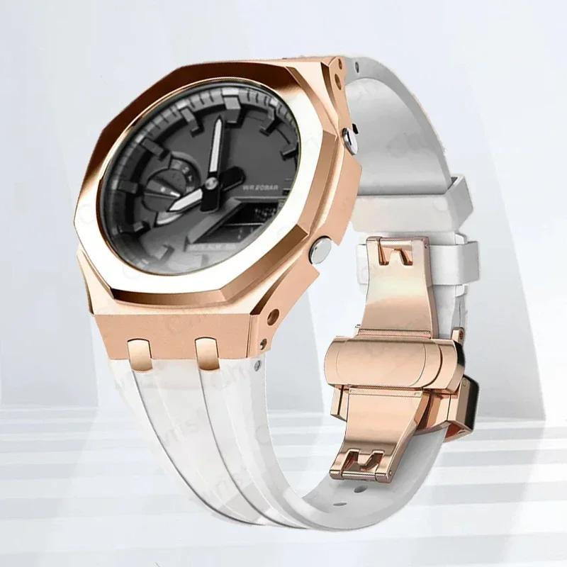 Mod-kit för Casioak GA2100 GA2110 Metallfodral Bezel Gummiarmband För Casioak GAB2100 2110 Modifieringssats Fodral Med Skruvkorrigering