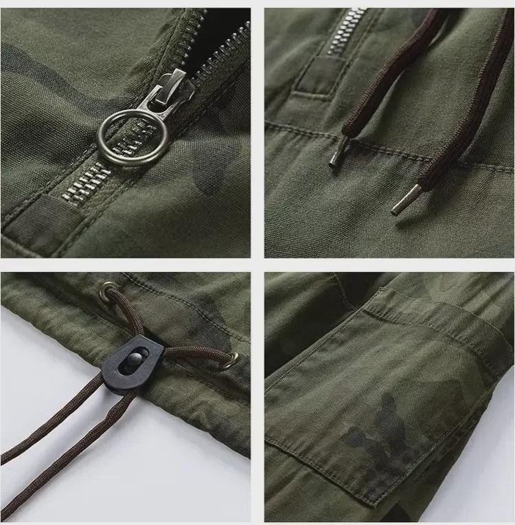 Retro American Camouflage Hooded Jacket: Autumn & Winter Outdoor Workwear with Half Zipper