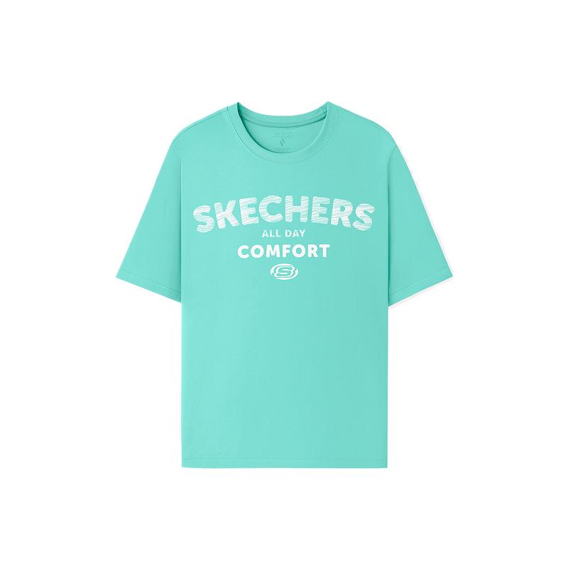 Skechers Comfortable Versatile Simple Fashion Short Sleeve T-Shirt Unisex Tops Pink Green L225U156-000U M