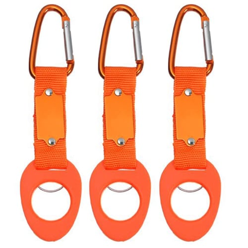 Audiophile Water Bottle Holder with Carabiner, Silicone Nylon Belt, Water Bottle Carrying Hook, Silicone Buckle, Orange, 3-Piece Set