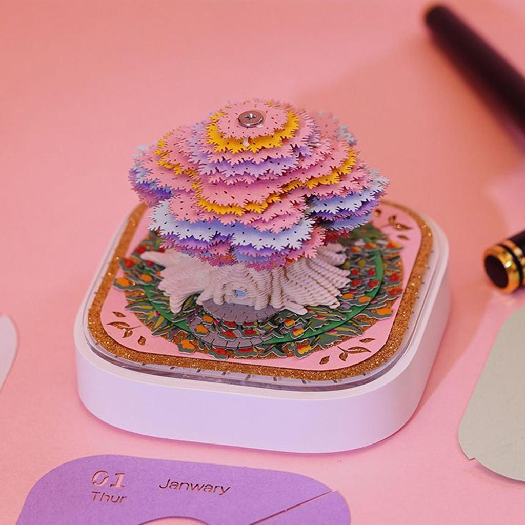 Colorful Tree House Desk Calendar 3D Tear Away Paper Carving Art Memo Pad Holiday Office Desktop Decoration Gift