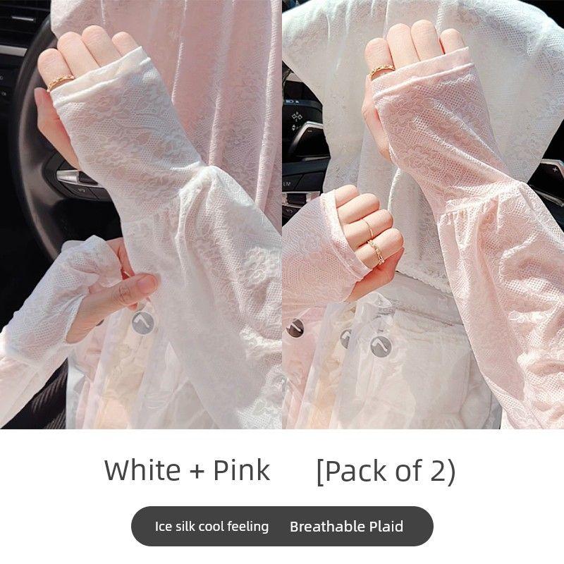 

Gentle Fairy Lady Wind Lace Sun Protection Ice Sleeve Thin Driving Sun Protection Loose Oversleeve Female Viscose Fiber Oversleeve Summer Breathable White + pink [2 pairs]]