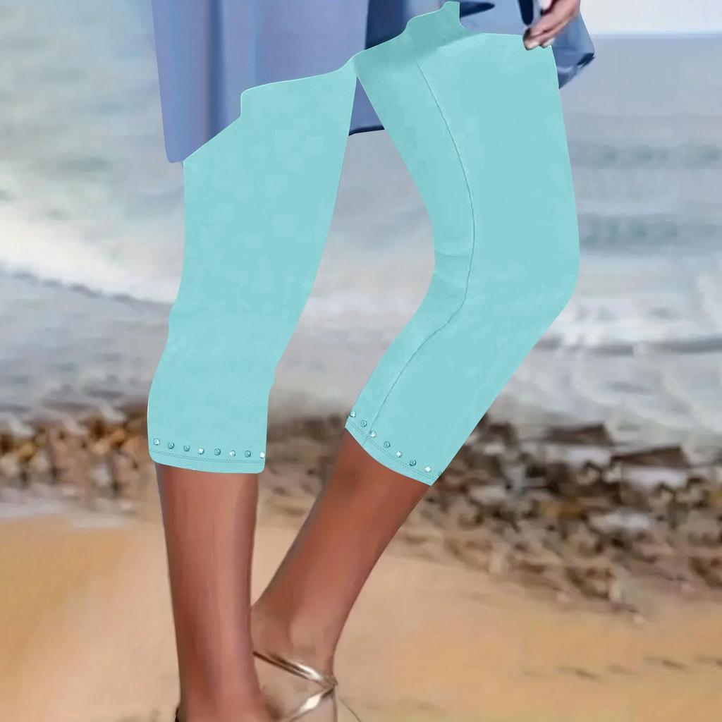 Women's Fashion Solid Color Elastic Waist High Waist Tie Diamond Slimming Bottom Pants