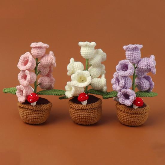 Lily of The Valley Lamp Crochet Artificial Flower with 7 Night Lights Little Potted Flower Table Lamp for Valentine Mother's Day Gift Home Desk