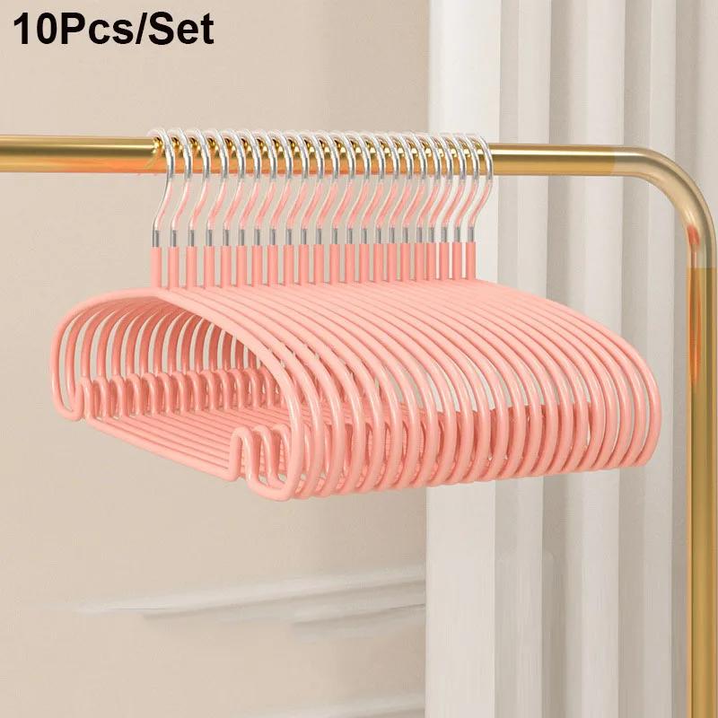 10pcs Non-Slip Coated Metal Hangers Thicken No Trace Hanger For Clothes Suit Coat Shirt Jacket Hanging Hanger with Round Notches