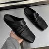 2025 Pleat Leather Half Shoes for Men Mules Backless Loafers Slippers Semi-Drag Casual Shoes Male Slides Outdoor Slip On Flats