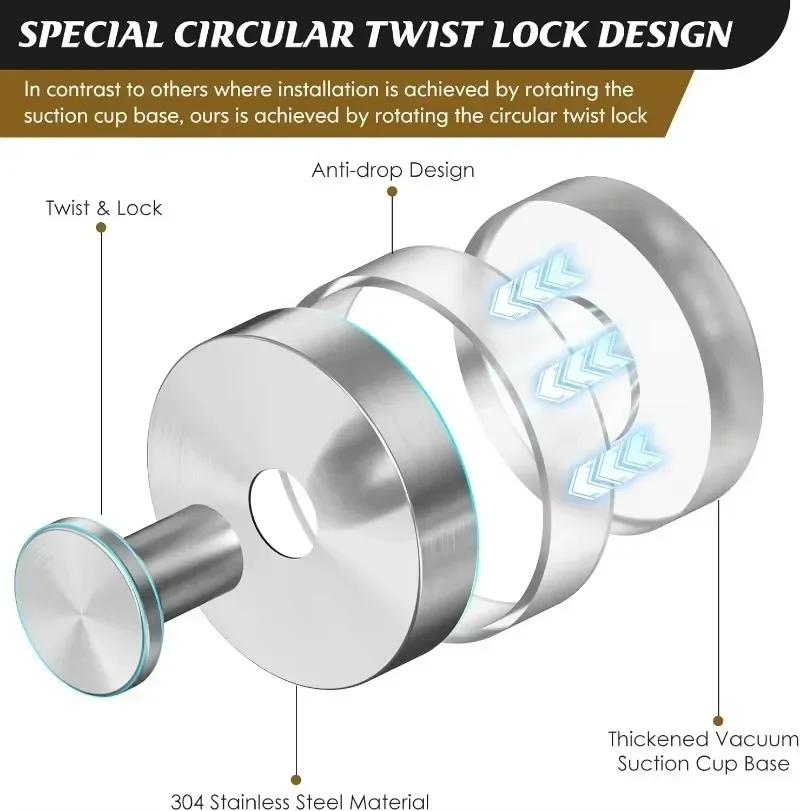 6/1PC Stainless Steel Suction Cup Hooks Punch-free Wall Mounted Hook Hanging Towel Holder Bathroom Kitchen Vacuum Suction Cup