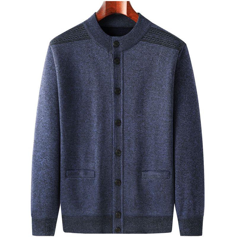 Men's Autumn-Winter Knit Cardigan: Thickened Velvet Sweater for Middle-aged and Elderly Dads and Grandpas.