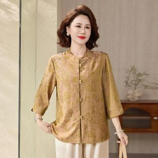 2026 New Seven-Sleeve Printed Chiffon Top for Women Over 50 - Elegant Spring/Summer Style 2XL жёлтый
