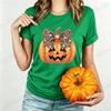 T-Shirt for Women Scary Pumpkin Head Graphic Tops Leopard Evil Pumpkin Face Halloween Print Tee Shirts Y2K Aesthetic Streetwear