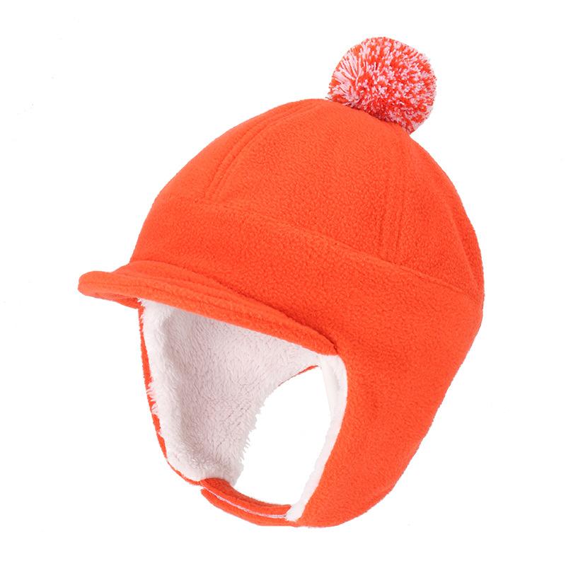 Autumn and winter new boys and girls outdoor windproof hats cute hairballs thickened arctic velvet children's ear hats warm snow hats
