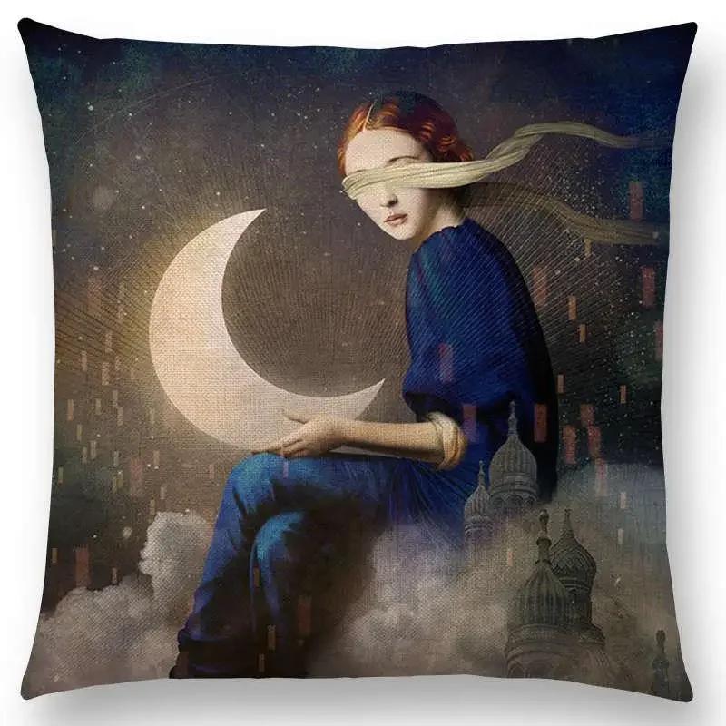 New Elegant Lady Lovely Girl Shakespeare Fantasy Painting Moon Night Swan Dream Trees Cushion Cover Sofa Throw Pillow Case