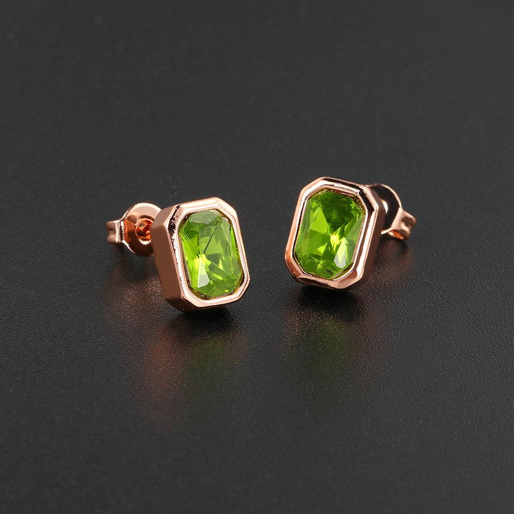 

Simple Classic Stud Earrings For Women Multicolour Geometric Square Zircon Rose Gold Color Ear Jewelry Wholesale Gifts KCE126
