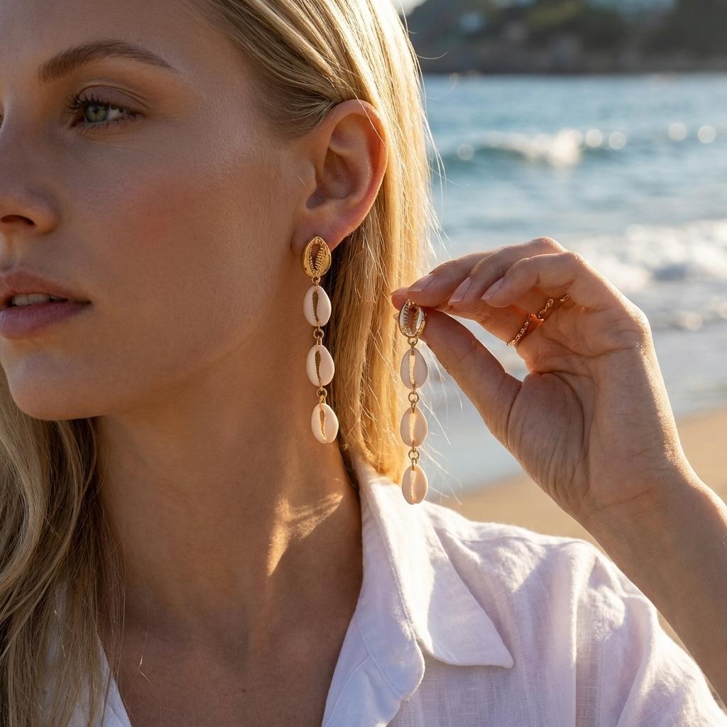 Shell Fringe Earrings Long Vacation Style Pendant Earrings Women's Fashion Trend Daily Accessory
