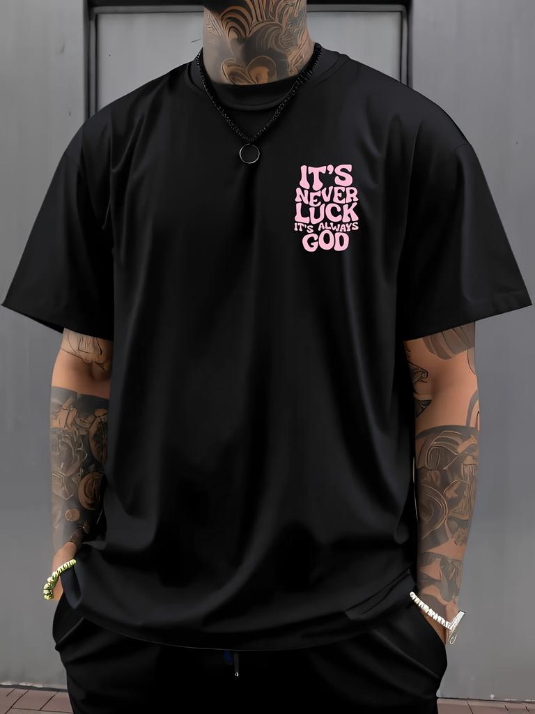 [Vintage Sports T-Shirt]  Vintage Men's "It's Never Luck" Print Short Sleeve Crew Neck Casual Sports T-Shirt For Summer