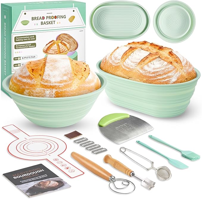 Sourdough fermentation kit, 9-piece baking set, including 9-inch round and 10-inch square fermentation baskets