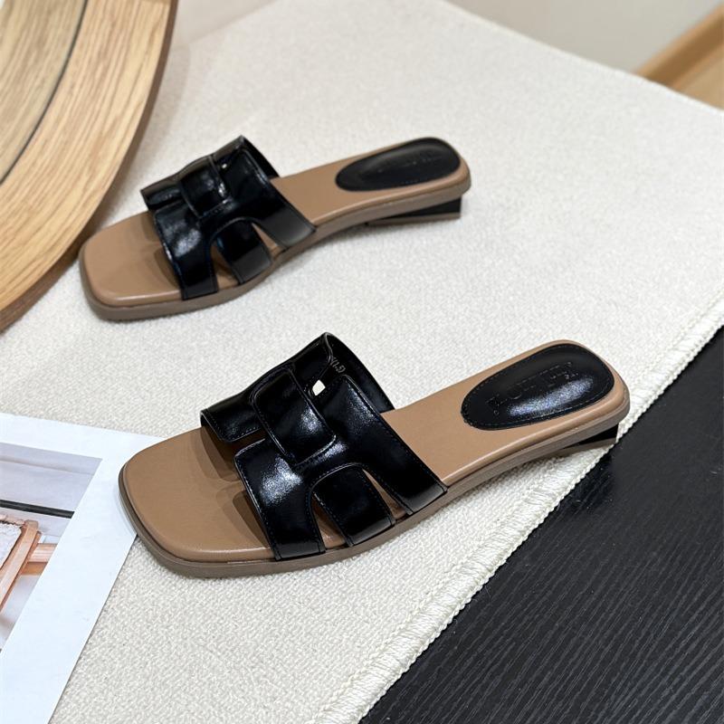 Sheepskin Version~ Woven Fairy Versatile Cool Slippers Female New Summer Lazy Fashionable Outer Wear Flat Bottom One-word Drag