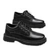 Four Seasons Casual Leather Shoes British Style Pure Black Low-top Shoes Hotel Waiter with Uniform Shoes