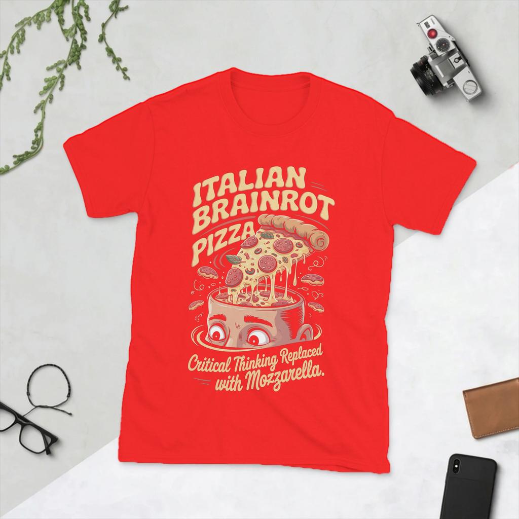 Unisexs Italian Brainrot Pizza Meme Mozzarella Overload T Shirt Cotton Clothes Awesome Short Sleeve Round Collar Tees Tshirts