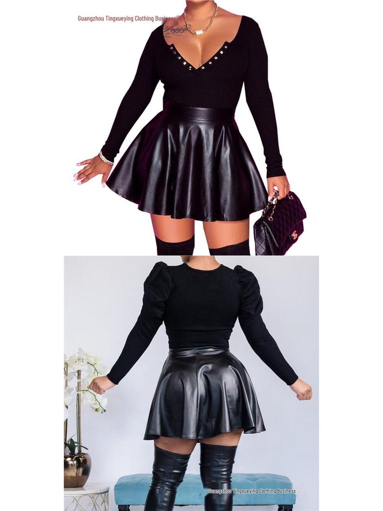 Women's Sexy Solid Color PU Mini A-line Skirt