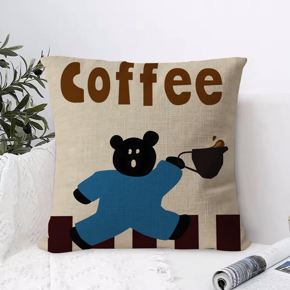 Creative Coffee Illustration Cushion Cover Breathable Linen Pillow Cover Skin-Friendly Home Decor Pillowcase With Hidden Zipper