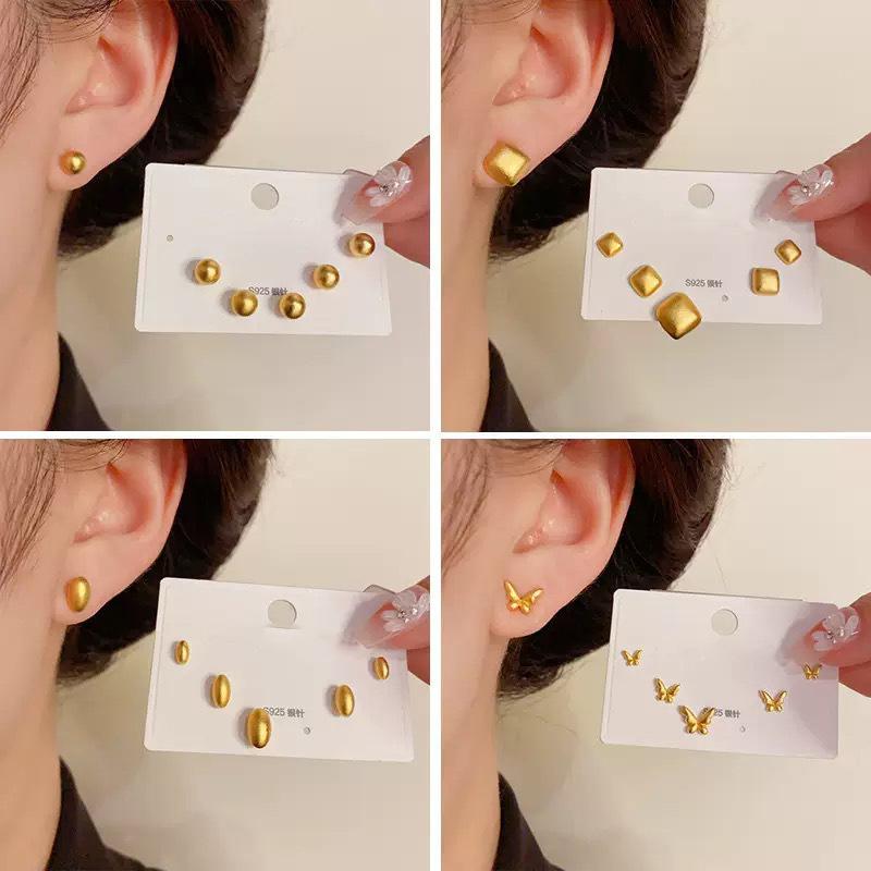 Cartoon geometric earrings light luxury fashion versatile stud earrings temperament versatile high sense niche design earrings
