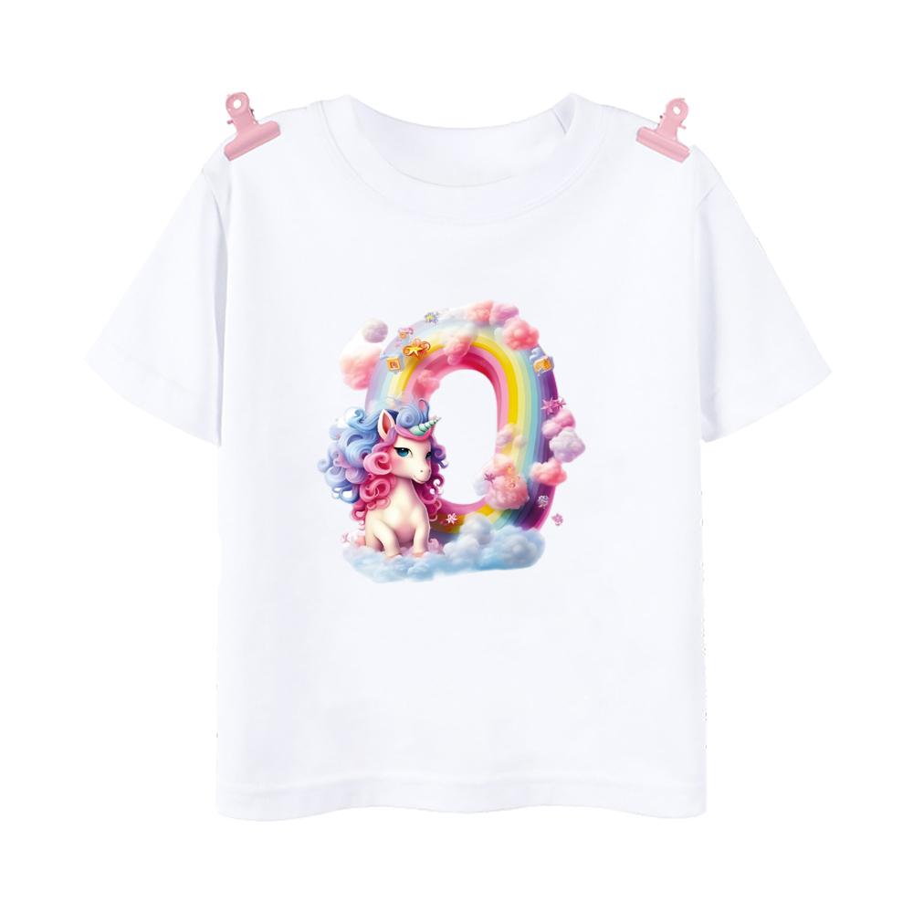Unicorn Rainbow Initial A-Z Printed Kids Shirt Child Summer T-shirt Boys Girls Short Sleeve Tops Clothes Cute Toddles Outfit Tee