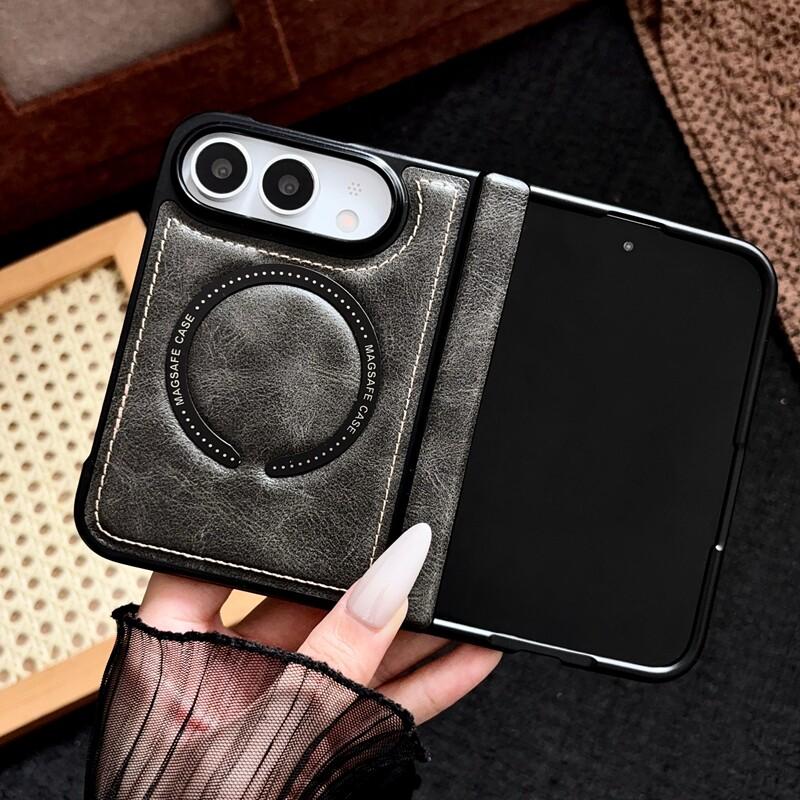 Für iPhone Duo Fold Hülle Luxus PU-Leder hautfreundlich Magnetische Schutz-Rückseite MagSafe Kabelloses Laden Handyhülle