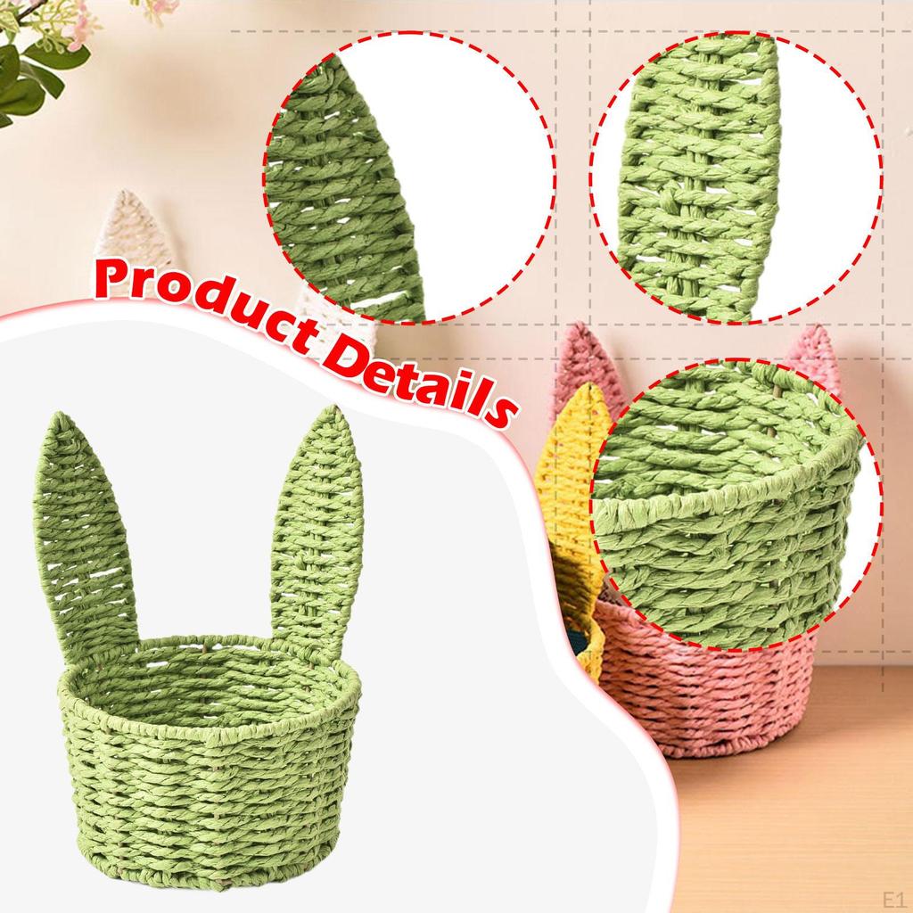 Easter Bunny Ear Woven Basket Organizer, Sturdy Decorative Paper Rope Design, Creative, Portable,