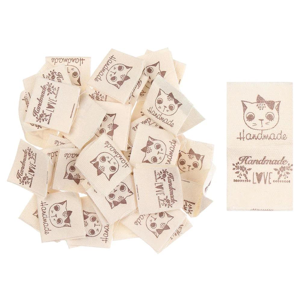50PCS Cloth Garment Labels Handmade Clothing Tags Cartoon Pattern Woven Knitted Sew Tags Handmade DIY Sewing Crafts Supplies