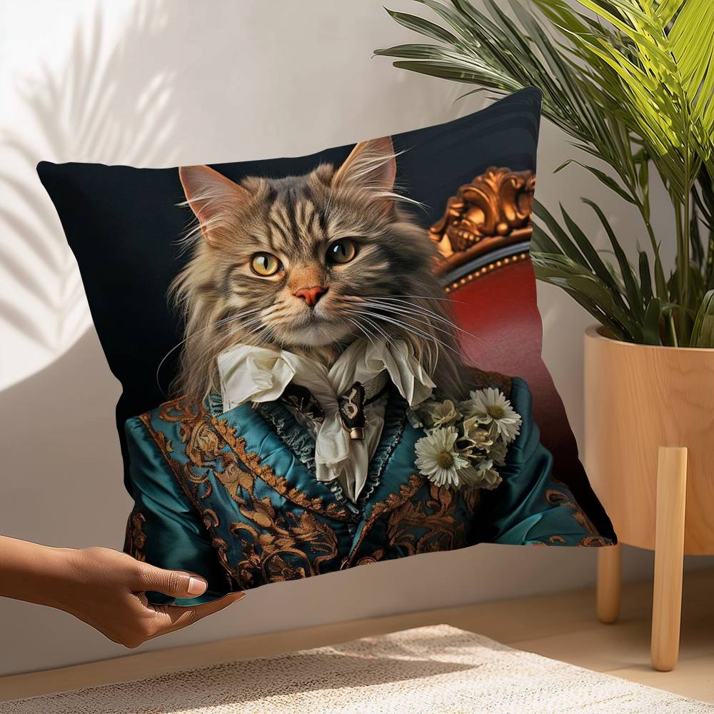 Renaissance Royal Cat Funny Pillow Case Plush Fabric Soft  Pillowcase Double Sided Print Cushion Cover Household Gifts