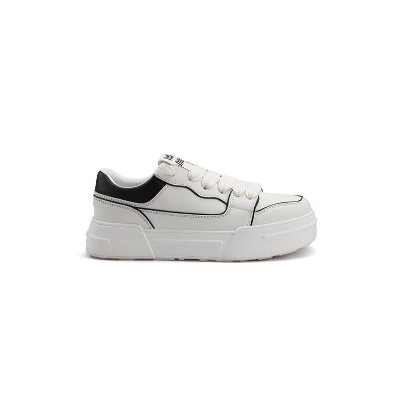 ~ College style casual square head thick sole lace-up versatile biscuits little white shoes women's autumn and winter models
