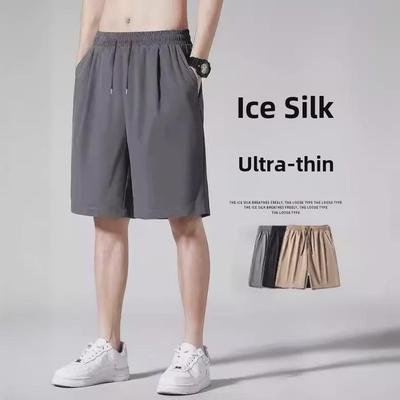 Herren Schwarze Eis-Seide Lässige Fünf-Punkt Sportshorts