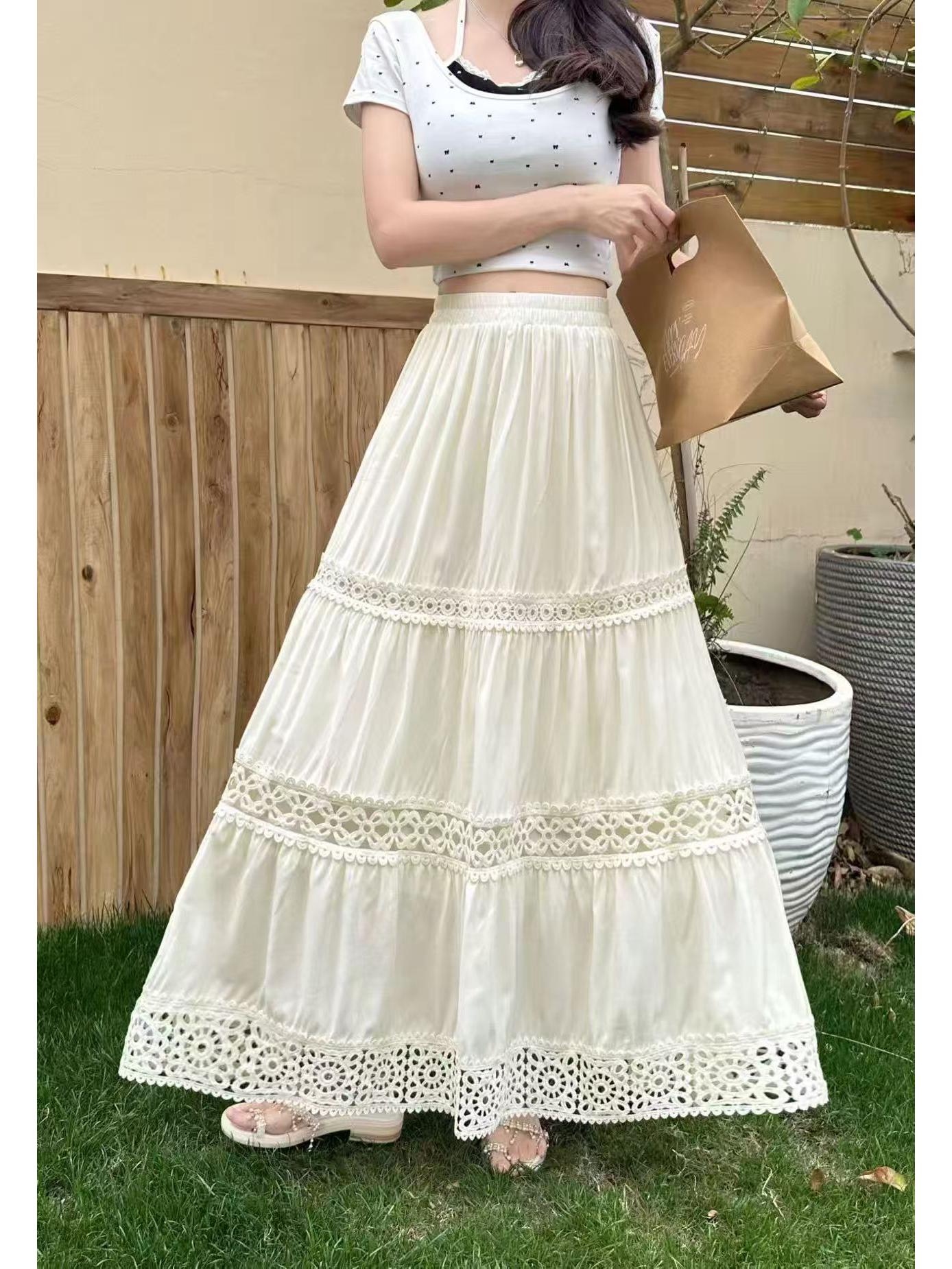 

Women s High-Waisted Crocheted Lace Midi Skirt - Sweet Spring/Summer Design One Size абрикосовий