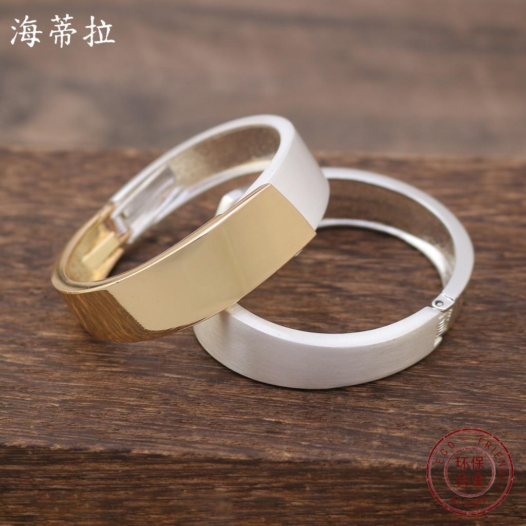 New brushed wide-edge asymmetrical opening bracelet, exaggerated smooth brushed splicing women's bracelet