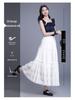 2026 Summer Women's Korean A-Line White Midi Skirt – High Waist, Lace Trim, Drape Design