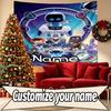 Custom Name Personalized Cosmic Bot Crew Print Tapestry, Wall Art Decor, Bedroom, Dorm, Apartment, LivingRoom, Party Backdrop, Gift for Birthday